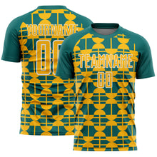 Загрузить изображение в средство просмотра галереи, Custom Teal Gold-White Geometric Shapes Sports Sublimation Soccer Uniform Jersey