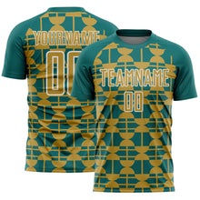 Загрузить изображение в средство просмотра галереи, Custom Teal Old Gold-White Geometric Shapes Sports Sublimation Soccer Uniform Jersey