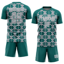 Load image into Gallery viewer, Custom Teal Gray-White Geometric Shapes Sports Sublimation Soccer Uniform Jersey