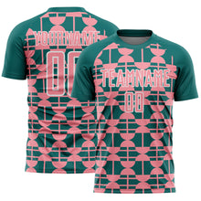 Laden Sie das Bild in den Galerie-Viewer, Custom Teal Medium Pink-White Geometric Shapes Sports Sublimation Soccer Uniform Jersey