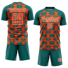 Laden Sie das Bild in den Galerie-Viewer, Custom Teal Orange-White Geometric Shapes Sports Sublimation Soccer Uniform Jersey