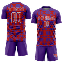 Load image into Gallery viewer, Custom Purple Red-White Geometric Shapes Sports Sublimation Soccer Uniform Jersey