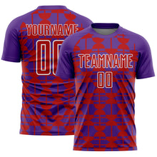 Load image into Gallery viewer, Custom Purple Red-White Geometric Shapes Sports Sublimation Soccer Uniform Jersey