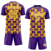 Laden Sie das Bild in den Galerie-Viewer, Custom Purple Gold-White Geometric Shapes Sports Sublimation Soccer Uniform Jersey
