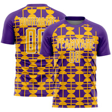 Laden Sie das Bild in den Galerie-Viewer, Custom Purple Gold-White Geometric Shapes Sports Sublimation Soccer Uniform Jersey