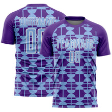 Load image into Gallery viewer, Custom Purple Light Blue-White Geometric Shapes Sports Sublimation Soccer Uniform Jersey