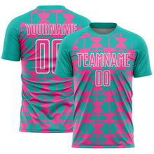 Загрузить изображение в средство просмотра галереи, Custom Aqua Pink-White Geometric Shapes Sports Sublimation Soccer Uniform Jersey