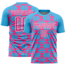 Загрузить изображение в средство просмотра галереи, Custom Sky Blue Pink-White Geometric Shapes Sports Sublimation Soccer Uniform Jersey