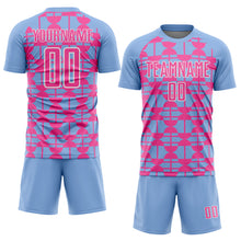 Загрузить изображение в средство просмотра галереи, Custom Light Blue Pink-White Geometric Shapes Sports Sublimation Soccer Uniform Jersey