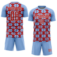 Загрузить изображение в средство просмотра галереи, Custom Light Blue Red-White Geometric Shapes Sports Sublimation Soccer Uniform Jersey