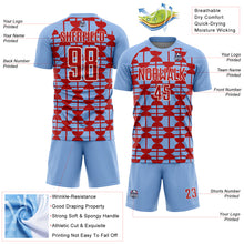 Загрузить изображение в средство просмотра галереи, Custom Light Blue Red-White Geometric Shapes Sports Sublimation Soccer Uniform Jersey