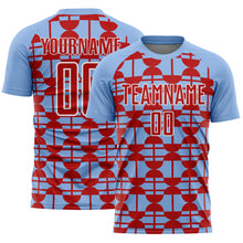 Загрузить изображение в средство просмотра галереи, Custom Light Blue Red-White Geometric Shapes Sports Sublimation Soccer Uniform Jersey