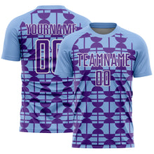 Laden Sie das Bild in den Galerie-Viewer, Custom Light Blue Purple-White Geometric Shapes Sports Sublimation Soccer Uniform Jersey