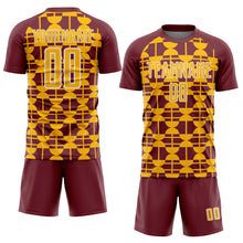 Laden Sie das Bild in den Galerie-Viewer, Custom Burgundy Gold-White Geometric Shapes Sports Sublimation Soccer Uniform Jersey