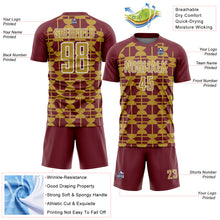 Load image into Gallery viewer, Custom Burgundy Old Gold-White Geometric Shapes Sports Sublimation Soccer Uniform Jersey
