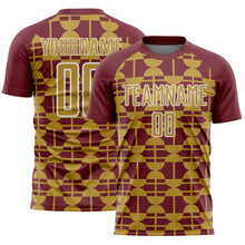 Load image into Gallery viewer, Custom Burgundy Old Gold-White Geometric Shapes Sports Sublimation Soccer Uniform Jersey
