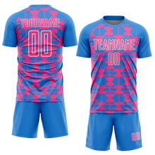 Laden Sie das Bild in den Galerie-Viewer, Custom Powder Blue Pink-White Geometric Shapes Sports Sublimation Soccer Uniform Jersey