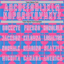 Laden Sie das Bild in den Galerie-Viewer, Custom Powder Blue Pink-White Geometric Shapes Sports Sublimation Soccer Uniform Jersey