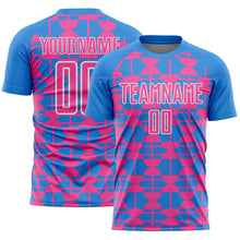 Laden Sie das Bild in den Galerie-Viewer, Custom Powder Blue Pink-White Geometric Shapes Sports Sublimation Soccer Uniform Jersey