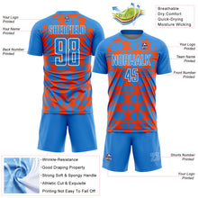 Laden Sie das Bild in den Galerie-Viewer, Custom Powder Blue Orange-White Geometric Shapes Sports Sublimation Soccer Uniform Jersey