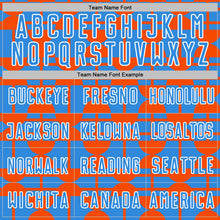 Laden Sie das Bild in den Galerie-Viewer, Custom Powder Blue Orange-White Geometric Shapes Sports Sublimation Soccer Uniform Jersey