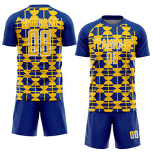 Загрузить изображение в средство просмотра галереи, Custom Royal Yellow-White Geometric Shapes Sports Sublimation Soccer Uniform Jersey