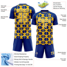 Загрузить изображение в средство просмотра галереи, Custom Royal Yellow-White Geometric Shapes Sports Sublimation Soccer Uniform Jersey