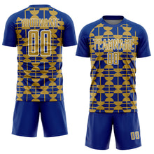Загрузить изображение в средство просмотра галереи, Custom Royal Old Gold-White Geometric Shapes Sports Sublimation Soccer Uniform Jersey