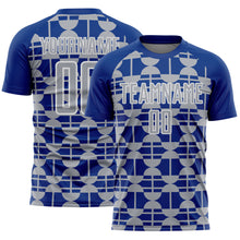 Load image into Gallery viewer, Custom Royal Gray-White Geometric Shapes Sports Sublimation Soccer Uniform Jersey