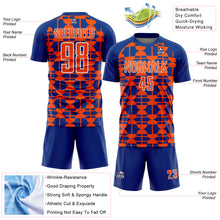 Laden Sie das Bild in den Galerie-Viewer, Custom Royal Orange-White Geometric Shapes Sports Sublimation Soccer Uniform Jersey