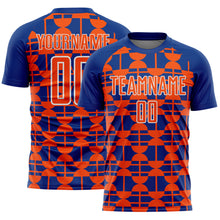 Laden Sie das Bild in den Galerie-Viewer, Custom Royal Orange-White Geometric Shapes Sports Sublimation Soccer Uniform Jersey