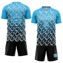 Загрузить изображение в средство просмотра галереи, Custom Sky Blue Black-White Lightning Sports Sublimation Soccer Uniform Jersey