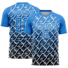 Load image into Gallery viewer, Custom Powder Blue Black-White Lightning Sports Sublimation Soccer Uniform Jersey