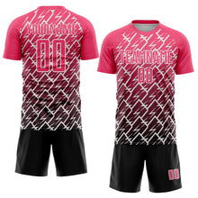 Load image into Gallery viewer, Custom Neon Pink Black-White Lightning Sports Sublimation Soccer Uniform Jersey