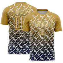 Load image into Gallery viewer, Custom Old Gold Navy-White Lightning Sports Sublimation Soccer Uniform Jersey