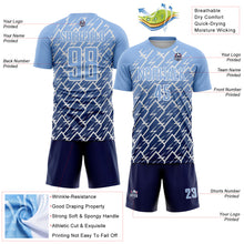 Laden Sie das Bild in den Galerie-Viewer, Custom Light Blue Navy-White Lightning Sports Sublimation Soccer Uniform Jersey