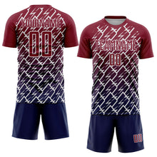Load image into Gallery viewer, Custom Crimson Navy-White Lightning Sports Sublimation Soccer Uniform Jersey