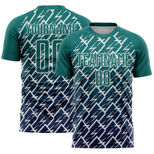 Load image into Gallery viewer, Custom Teal Navy-White Lightning Sports Sublimation Soccer Uniform Jersey