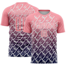 Load image into Gallery viewer, Custom Medium Pink Navy-White Lightning Sports Sublimation Soccer Uniform Jersey
