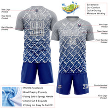 Laden Sie das Bild in den Galerie-Viewer, Custom Gray Royal-White Lightning Sports Sublimation Soccer Uniform Jersey