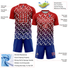 Load image into Gallery viewer, Custom Red Royal-White Lightning Sports Sublimation Soccer Uniform Jersey