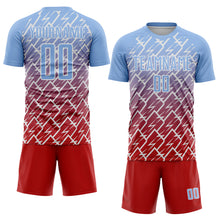 Laden Sie das Bild in den Galerie-Viewer, Custom Light Blue Red-White Lightning Sports Sublimation Soccer Uniform Jersey