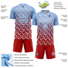 Laden Sie das Bild in den Galerie-Viewer, Custom Light Blue Red-White Lightning Sports Sublimation Soccer Uniform Jersey
