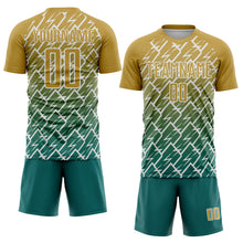 Load image into Gallery viewer, Custom Old Gold Teal-White Lightning Sports Sublimation Soccer Uniform Jersey