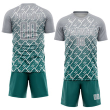 Load image into Gallery viewer, Custom Gray Teal-White Lightning Sports Sublimation Soccer Uniform Jersey