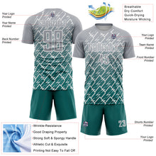 Load image into Gallery viewer, Custom Gray Teal-White Lightning Sports Sublimation Soccer Uniform Jersey