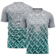 Load image into Gallery viewer, Custom Gray Teal-White Lightning Sports Sublimation Soccer Uniform Jersey