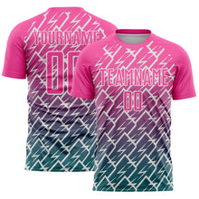 Load image into Gallery viewer, Custom Pink Teal-White Lightning Sports Sublimation Soccer Uniform Jersey