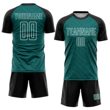 Загрузить изображение в средство просмотра галереи, Custom Teal Black-White Wavy Lines Sports Sublimation Soccer Uniform Jersey