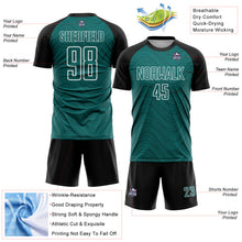 Загрузить изображение в средство просмотра галереи, Custom Teal Black-White Wavy Lines Sports Sublimation Soccer Uniform Jersey